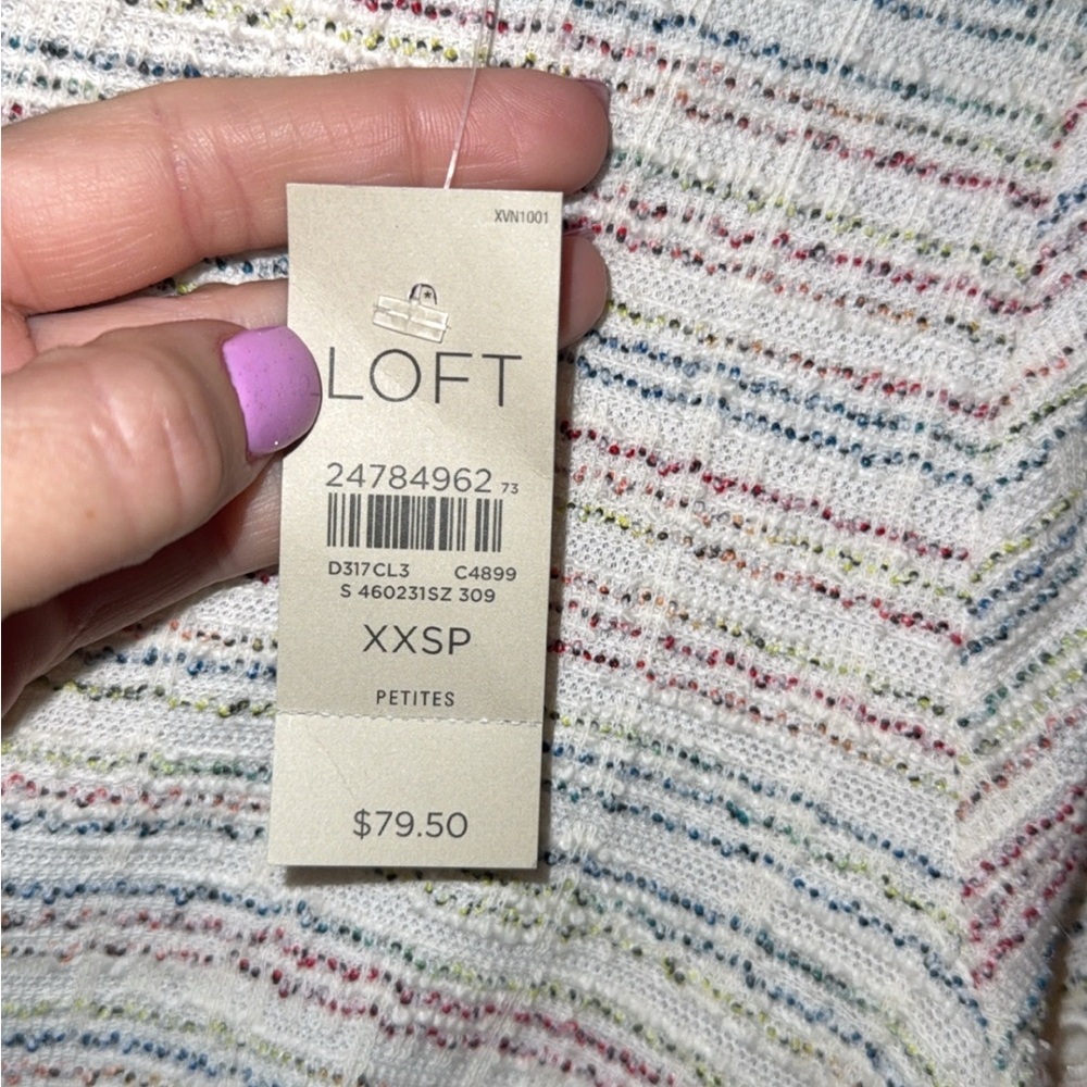 LOFT colorful bouncle Tweed Puff Sleeve Shift Dress - Picture 3 of 7